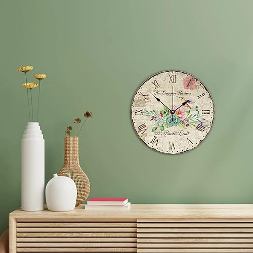 Miniatura 3 de Reloj de pared con diseño de colibrí, diseño de pájaro, flor y letra, reloj silencioso personalizado, funciona con pilas, 10 pulgadas, arte de