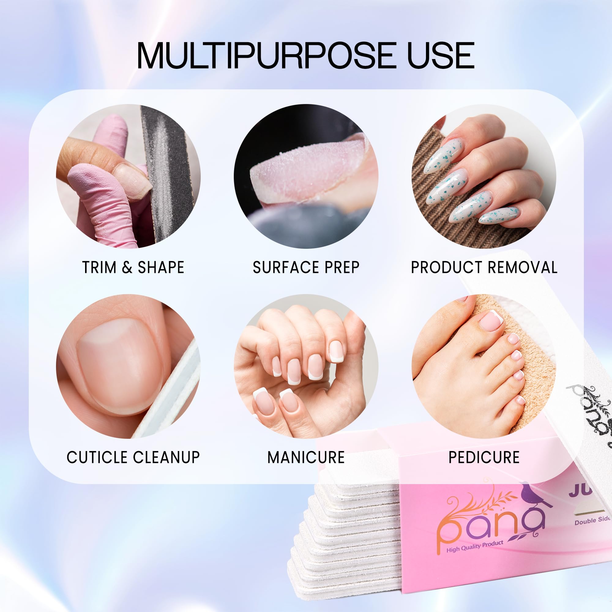 PANA Jumbo - Lima per unghie a doppia faccia per manicure, pedicure, unghie naturali e acriliche, 10 pezzi, colore: Bianco (grana 60/60)