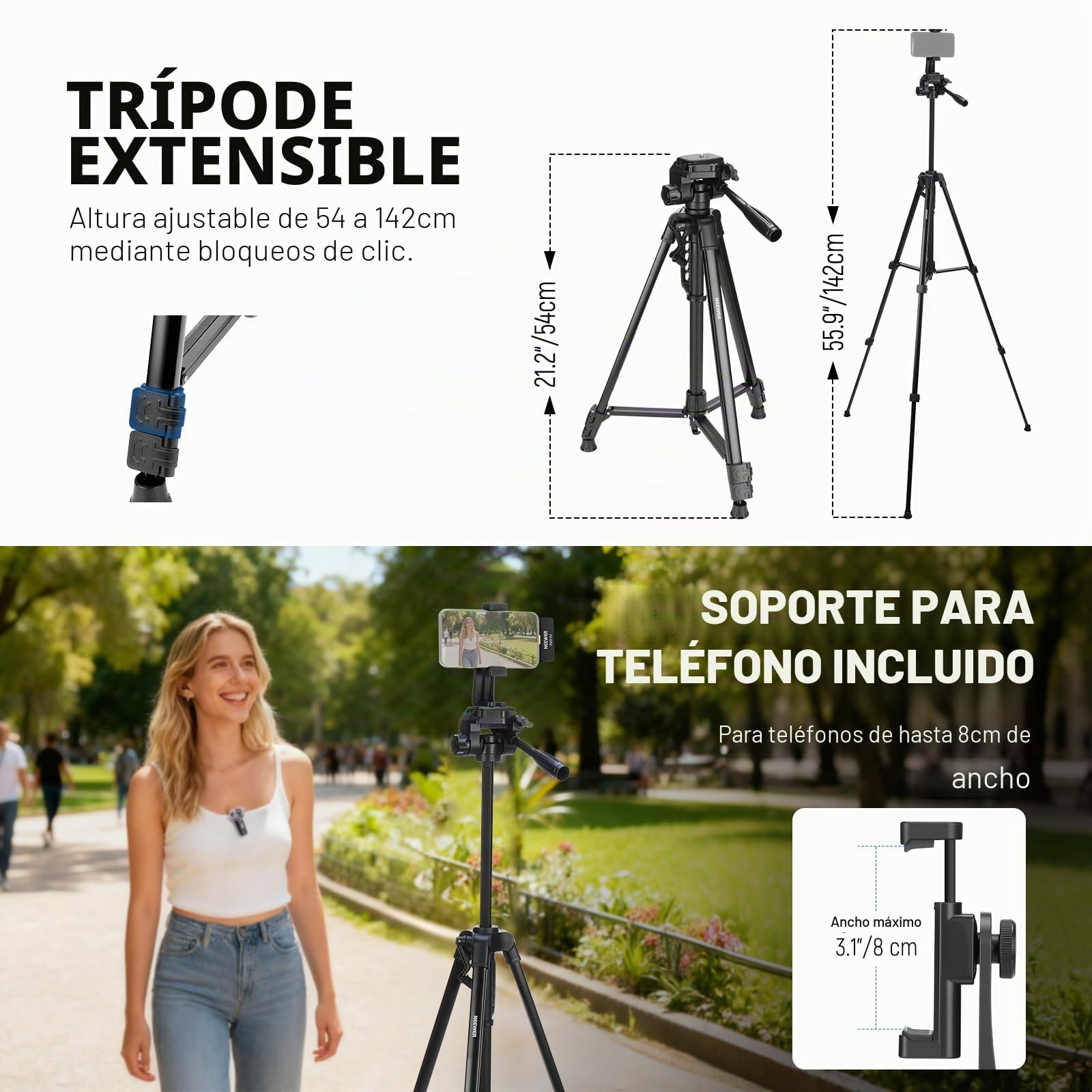 NEEWER BÁSICO PA056 Vlogging Kit para iPhone Android Phone para Youtube TikTok Streaming Cine Grabación, Trípode + Micrófono + Luz LED Relleno, Esenciales para Iniciar la Creación Contenido Youtuber