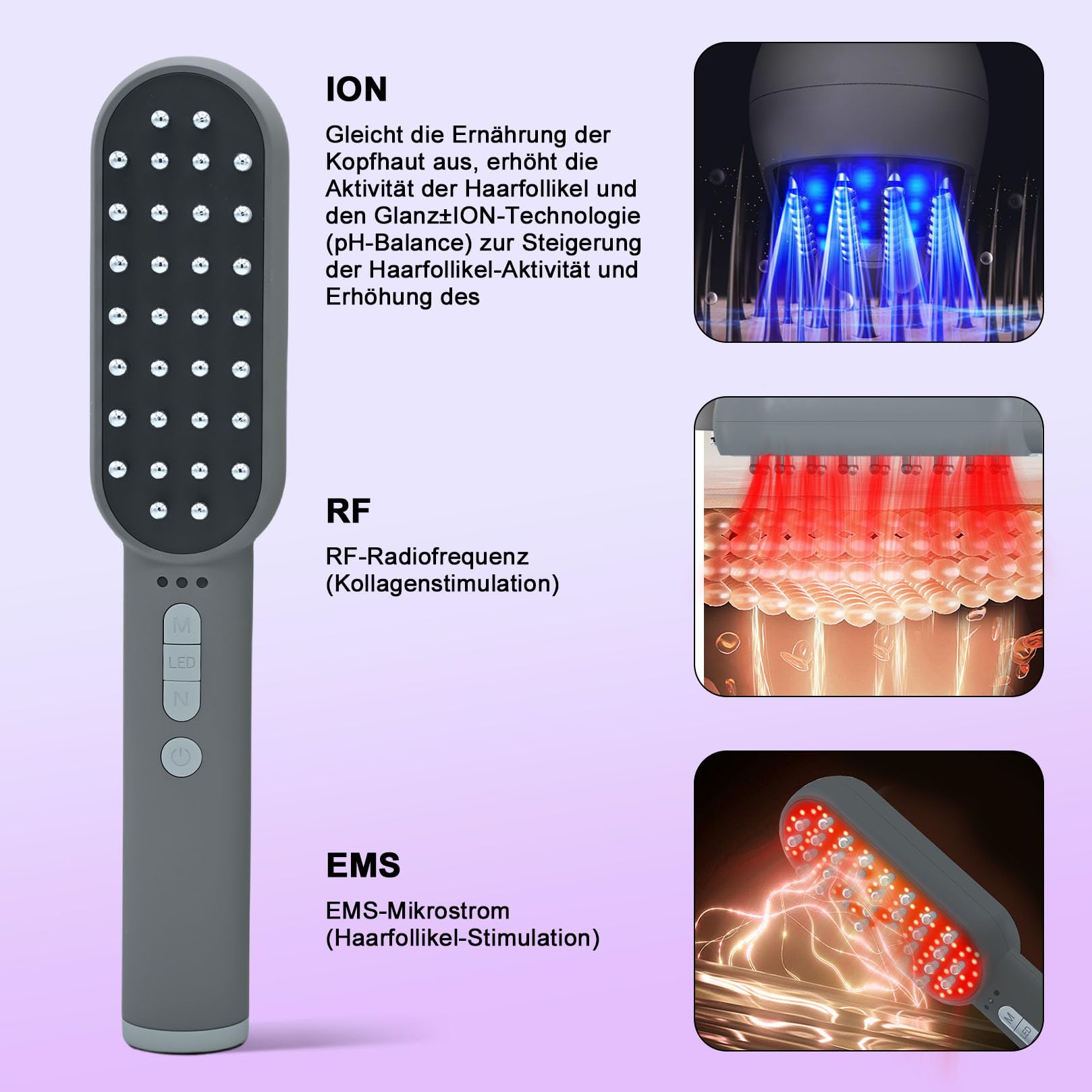 Peine de luz roja para el cabello, terapia cuádruple 630nm 850nm 460nm, anticaída hombres y mujeres