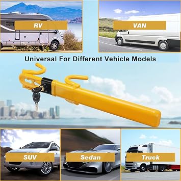 Steering Wheel Lock Twin Bar, Car Steering Wheel Locks, Universal Steering Lock Heavy Duty High Visibility Universal Fit for Cars, SUVs, Motorhomes, Caravans, 2 Keys