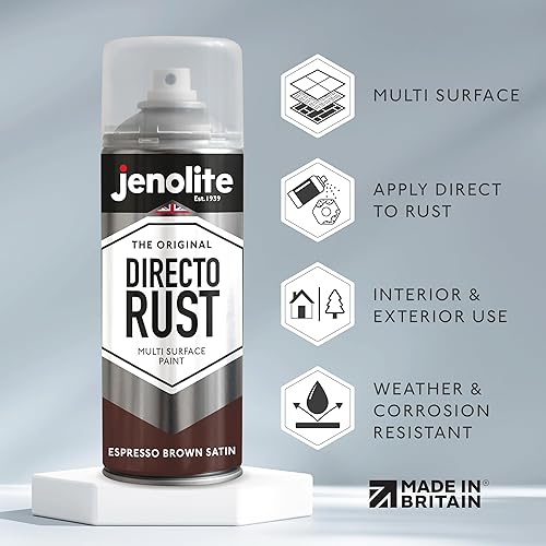 Miniatura 2 de JENOLITE Directorust - Aerosol satinado  ESPRESSO BROWN  Pintura en aerosol para múltiples superficies  Para uso en superficies de madera, metal,