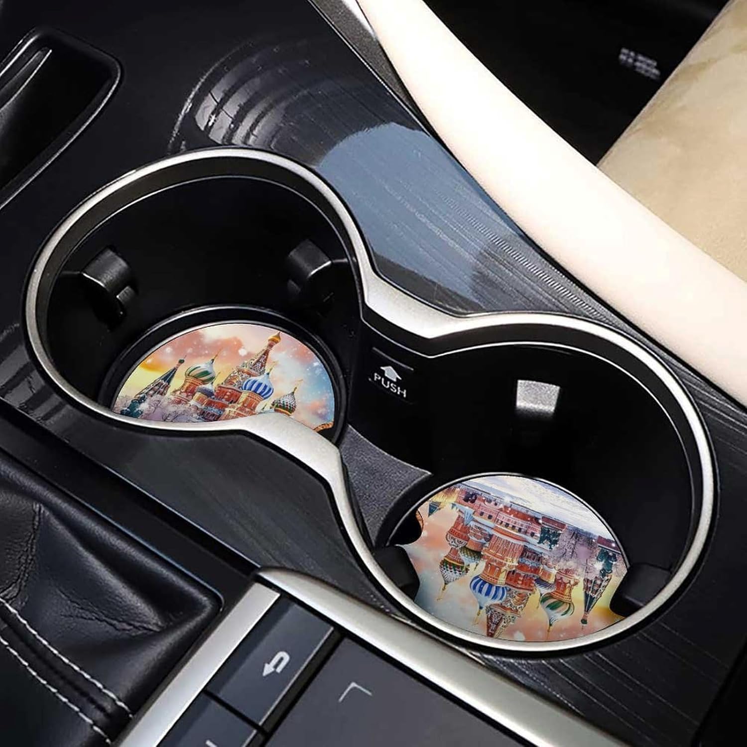 St Basils Cathedral in Moscow Russia Cute Car Coasters 2.56 Inch Absorbent Cup Holder for Drinks Auto Interior Accessories