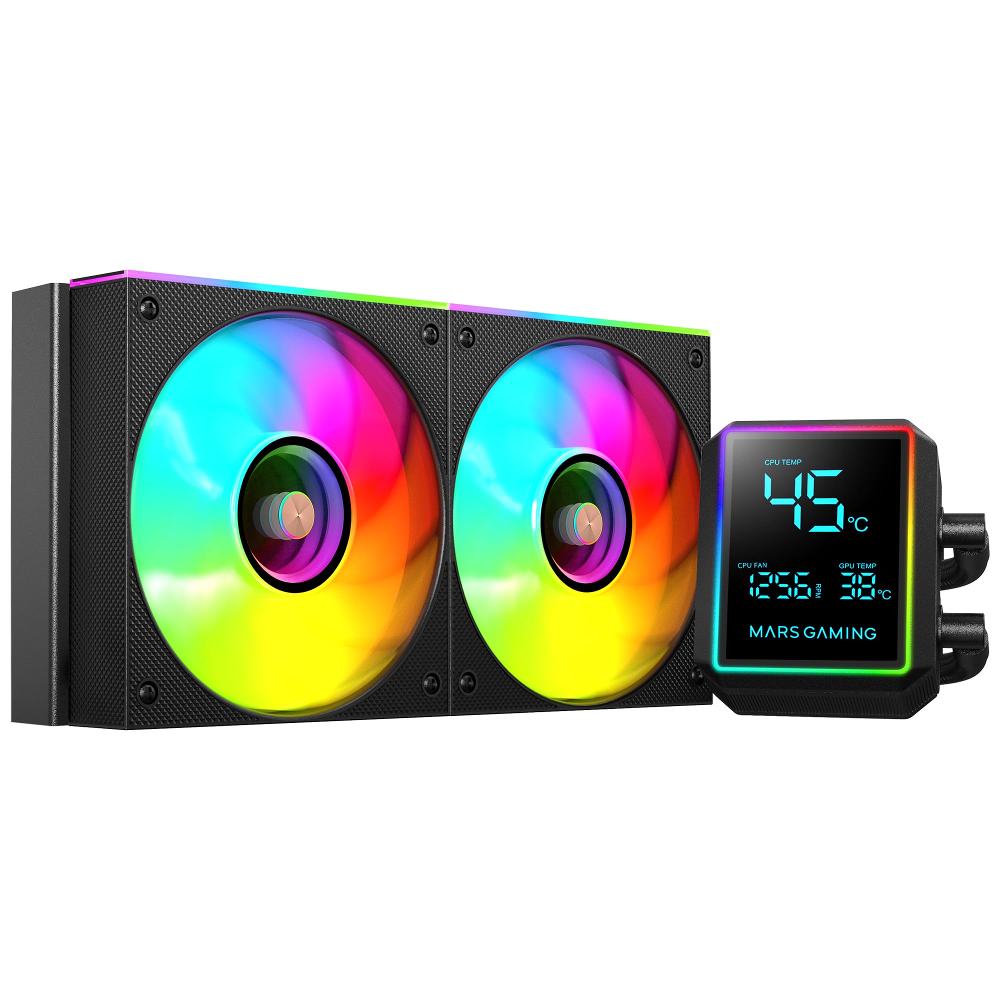 Mars Gaming ML-LCDPRO240 Raffreddamento Liquido AIO 500W TDP, Schermo LCD 2,8" Multimonitor, Pompa 4ª Gen Opti-Chamber con Base in Rame, 2× Ventole 120 mm ARGB Infinity Mirror, Nero