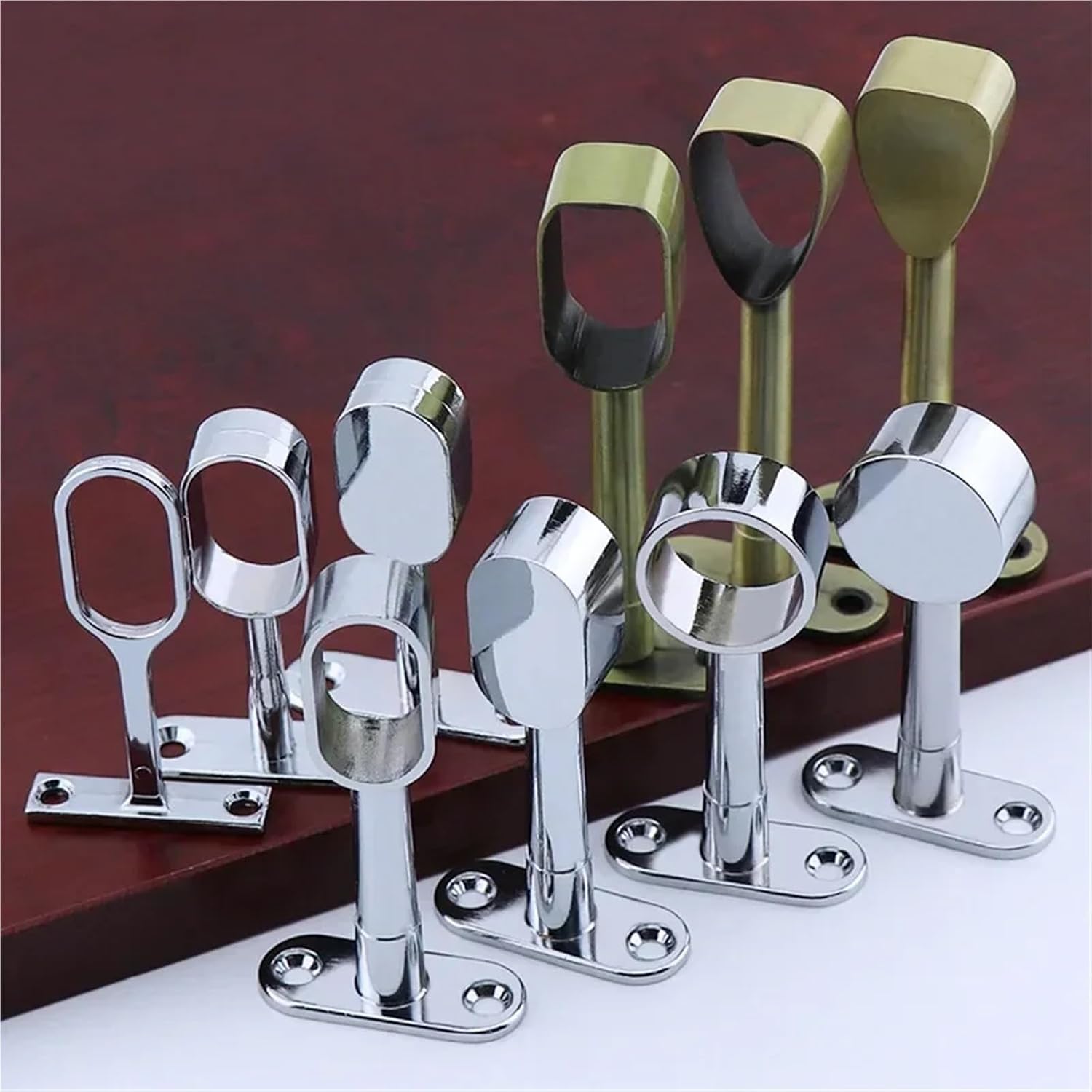 Closet Rod Bracket 10Pcs Zinc-alloy Round Head Wardrobe Clothes Through Seat Steel Pipe Fittings Hanging Rod Curtain Tube Solid Towel(Style 12)