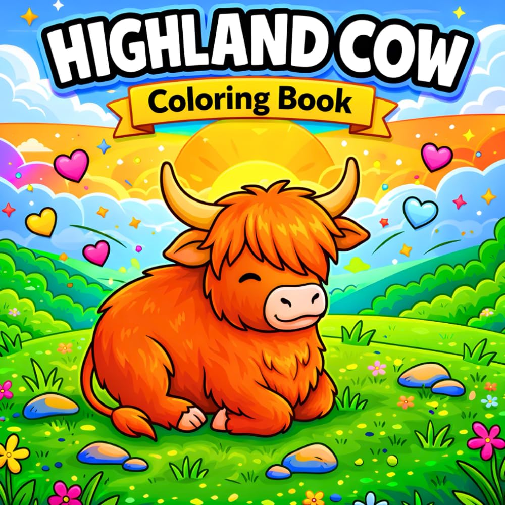 Highland Cow Coloring Book: Cute, Cozy and Comfy Illustrations for Kids, Teens and Adults | Simple and Relaxing Coloring Pages for Stress Relief and Mindfulness