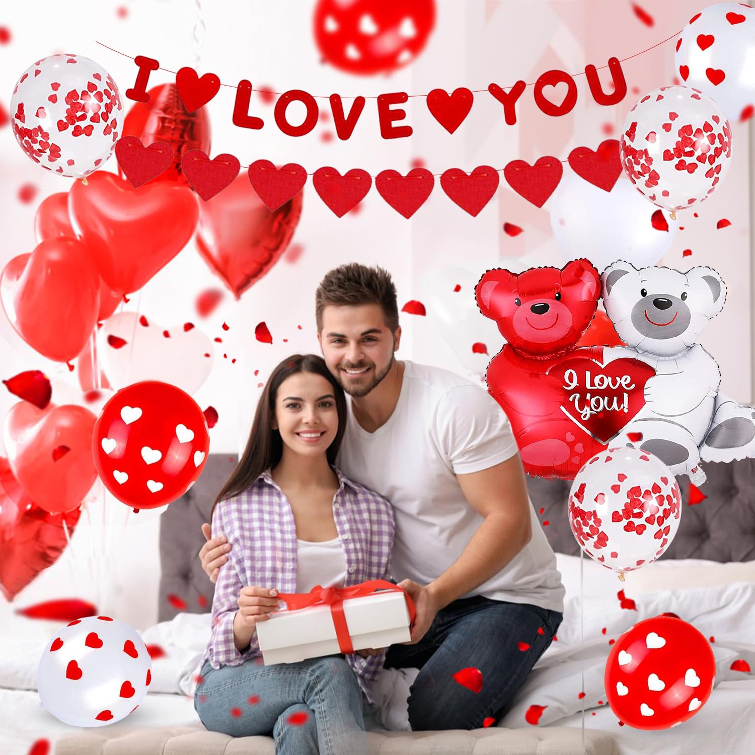 Romantisches Dekoset Mit 1000 Rosenblättern & Herzballons – Rot & Weiß Für Hochzeit, Valentinstag, Jubiläum