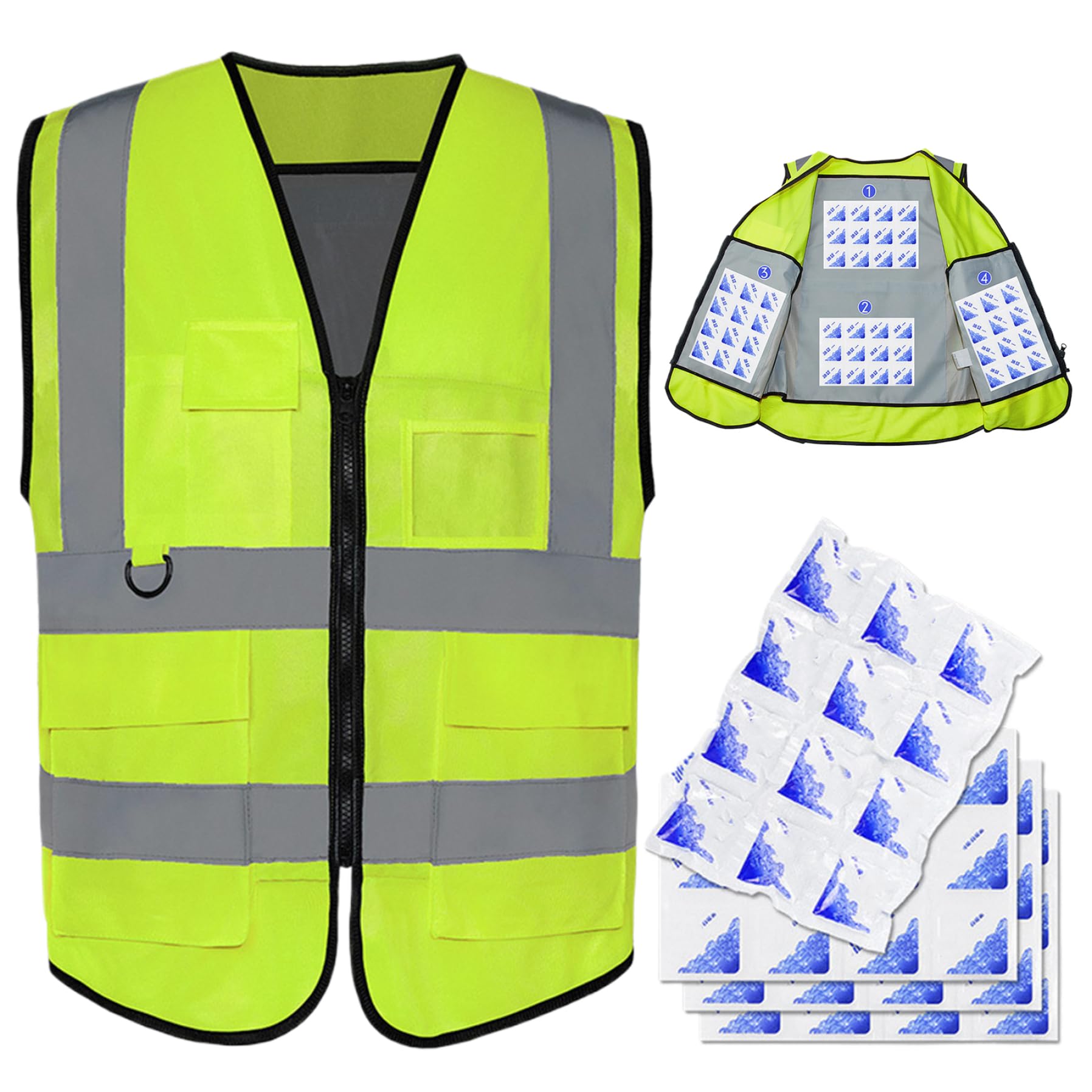 Chaleco de seguridad de enfriamiento con 4 paquetes de hielo Chaleco de hielo para hombres para hombres, alta visibilidad para trabajos al aire libre, construcción, funcionamiento y actividades
