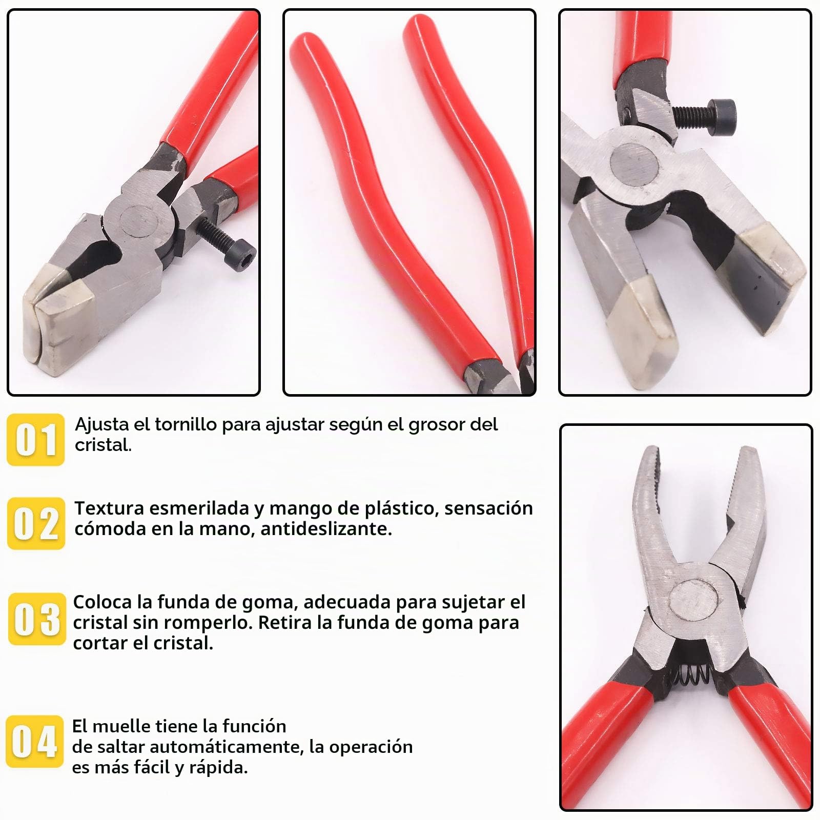 Keadic 3 herramientas de corte de vidrio, alicates rompedores, alicates de rotura de vidrio, herramienta de corte de vidrio resistente con punta de goma para azulejos de mosaico
