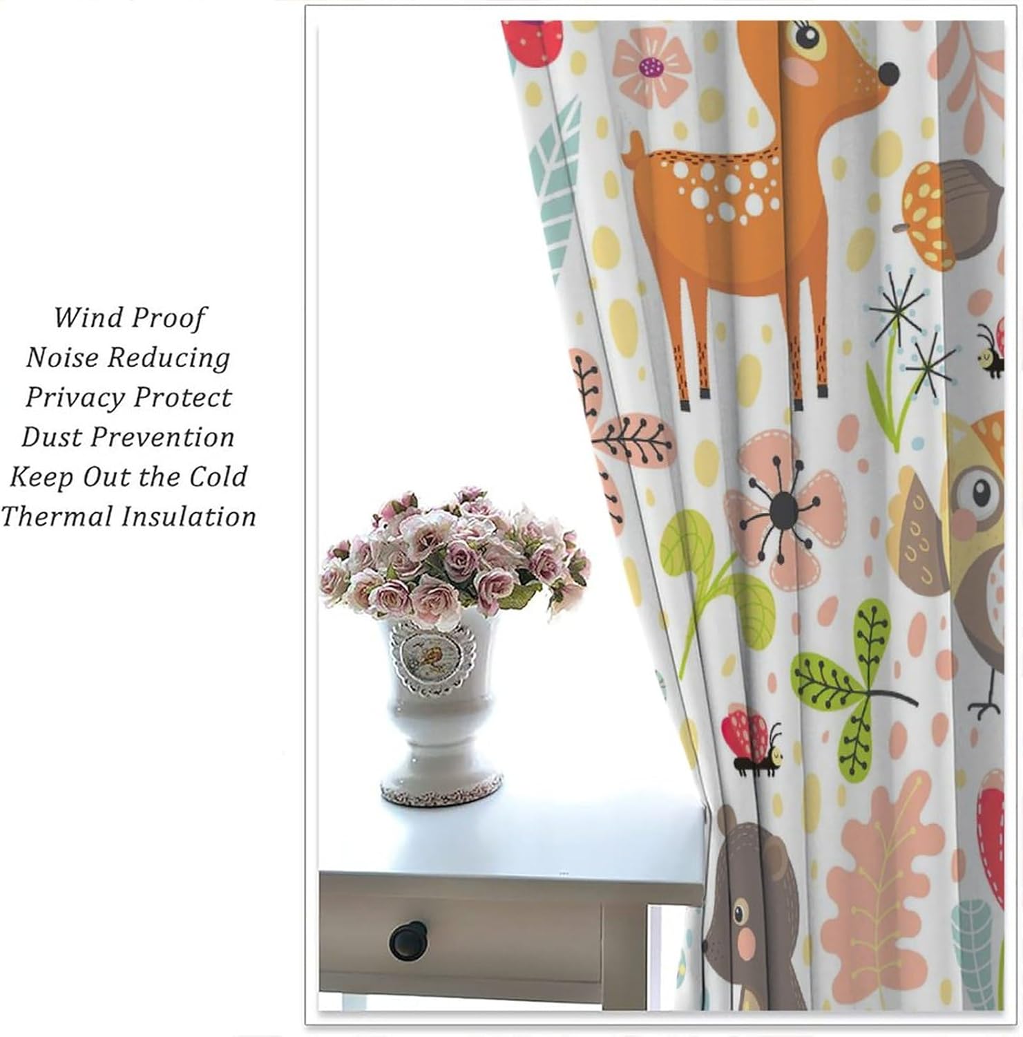 Kids Forest Animal Curtains, Cartoon Woodland Bears Colorful Wildlife Jungle Forest Home Decor, Kids Nursery Bedroom Living Room Blackout Curtains,72X63 Inch