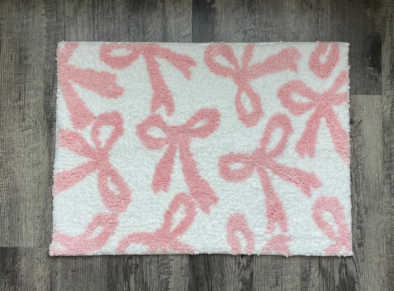 Bow Rug - Bow Shaped bathmat - Handmade & Premium- 30in (75cm) - Pink Bathroom - Designer Rugs - Aesthetic Room Decor - Cute Room Decor Coquette bathmat Rug (Pink)