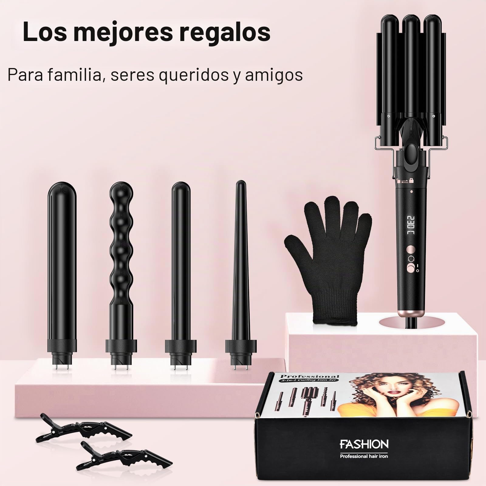 KYN Rizador de Pelo 5 en 1, 5 Tamaños de Ondas, Plancha de Pelo para Ondas, Temperatura Ajustable, PTC Cerámica, 30s Rápido Calentamiento, Ideal para Todo Tipo de Cabello