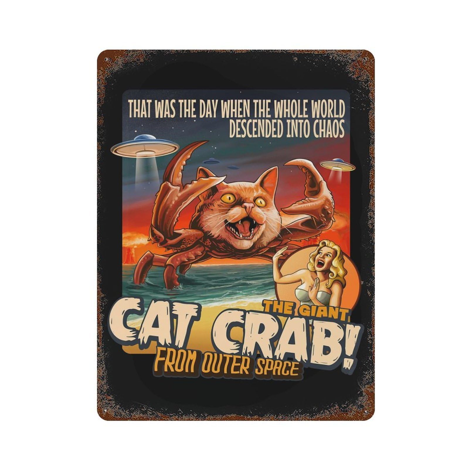 Giant Cat Crab Vintage Rust Metal Sign 15.7"x11.8", Farmhouse Wall Decor for Garage, Pub Or Kitchen