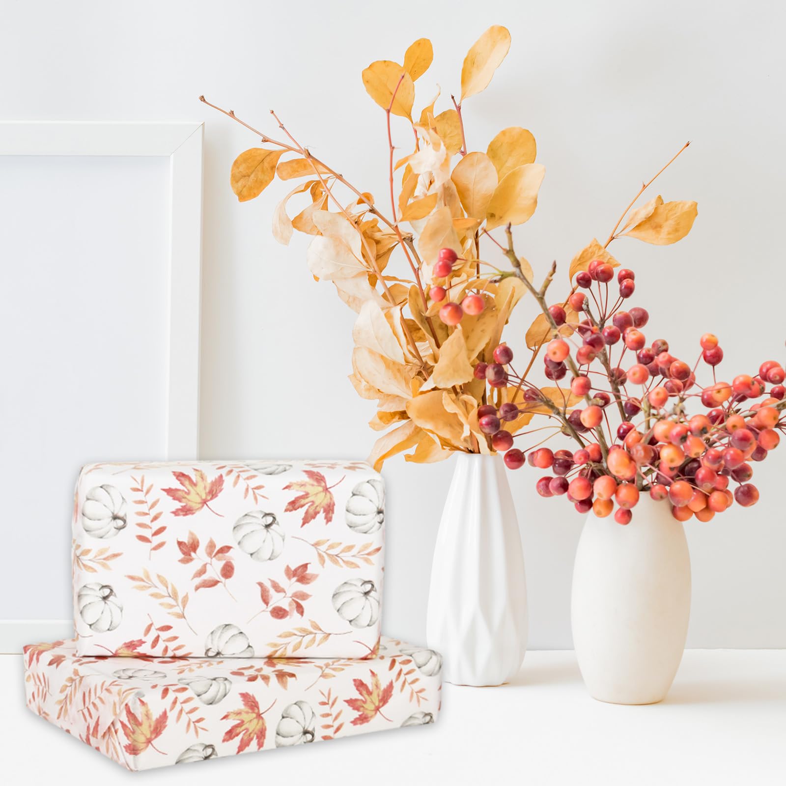 100 Sheets Fall Pumpkin Tissue Paper - Autumn Gift Wrap With Maple Leaves Pattern