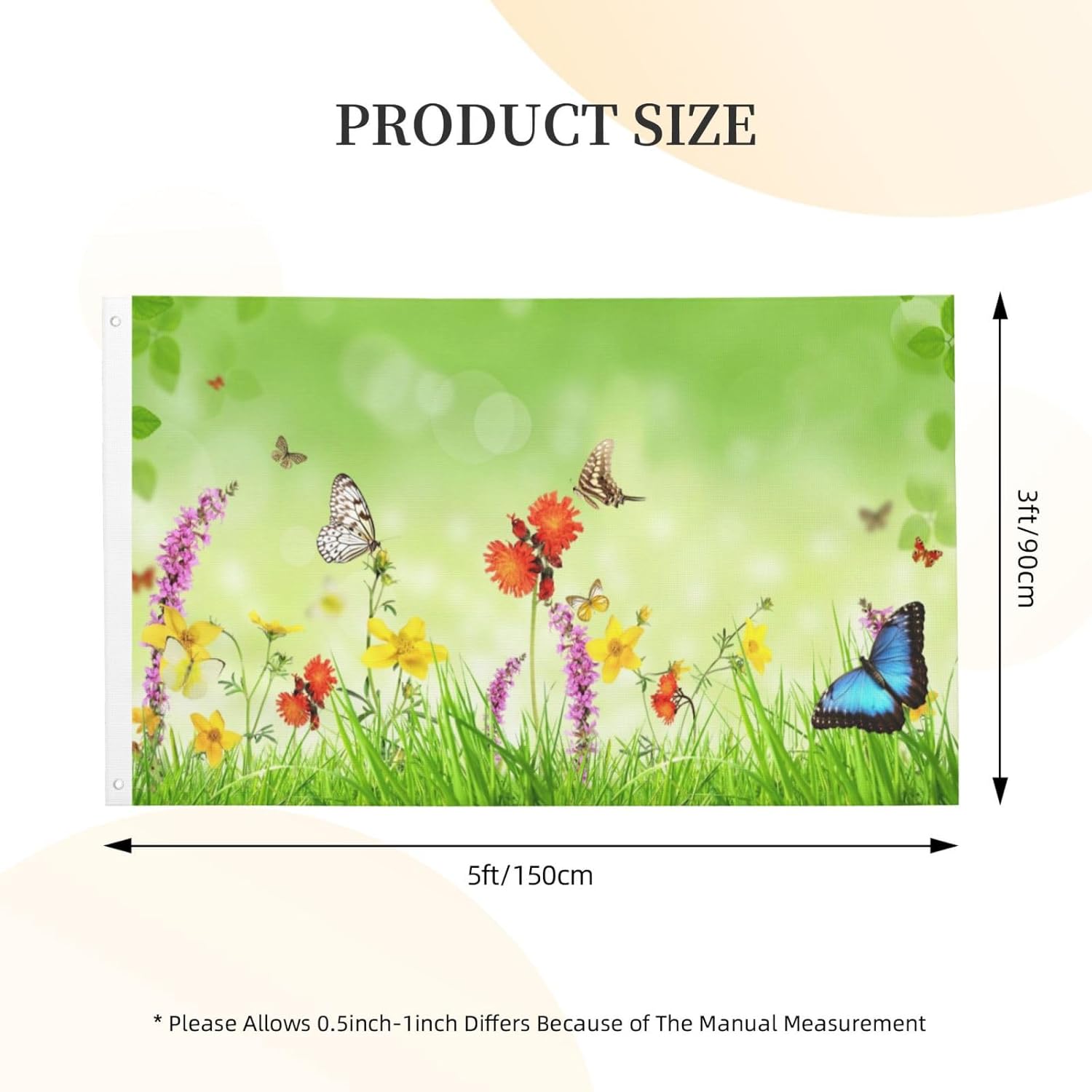 Spring Flowers Butterflies Green Grass Flag 3x5 Ft Anti-Fading Outdoor Yard Flag Double Sided Banner Garden Decor For Outside, Lawn, Porch, Balcony - Image 3
