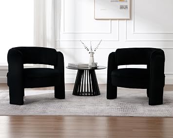BESTANO Set of 2 Mid Century Modern Velvet Barrel Accent Chairs Armchair, Black Velvet Round Upholstered Accent Chairs with Back Side Club Chairs for Living Room Bedroom