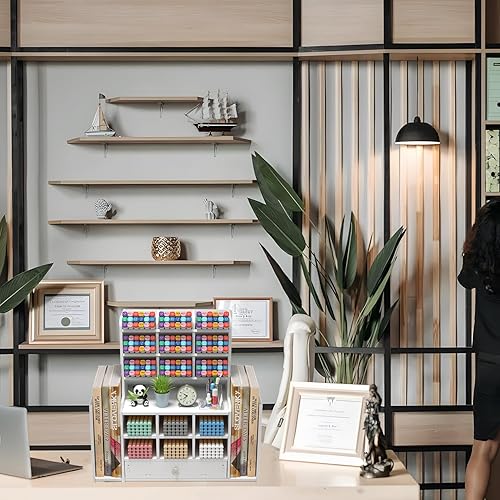 Miniatura 5 de Organizadores de escritorio, organización, 15 compartimentos de clasificación, organizador de bolígrafos para escritorio, con 2 soportes para