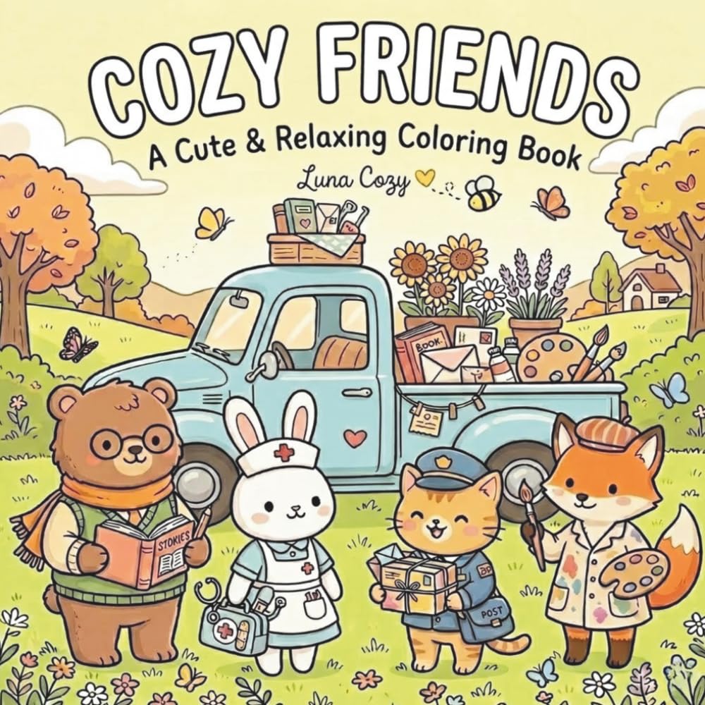 Cozy Friends Coloring Book For Kids: Cute Cozy Coloring Book With Simple Animal Scenes For Relaxation And Fun For Adults And Teens (Cozy Friends Coloring Series)