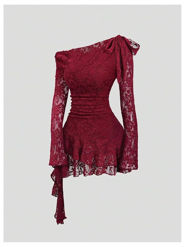 WDIRARA Women's Floral Lace Off The Shoulder Long Sleeve Ruffle Dress by WDIRARA - Used condition - Image 3