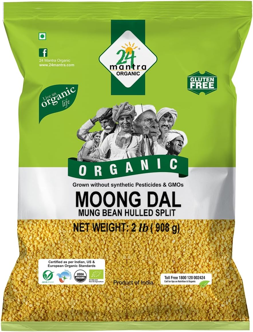 Organic Moong Dal - ★ USDA Certified Organic - ★ European Union Certified Organic - ★ Pesticides Free - ★ Adulteration Free - ★ Sodium Free - 2 Lbs - 24 Mantra Organic