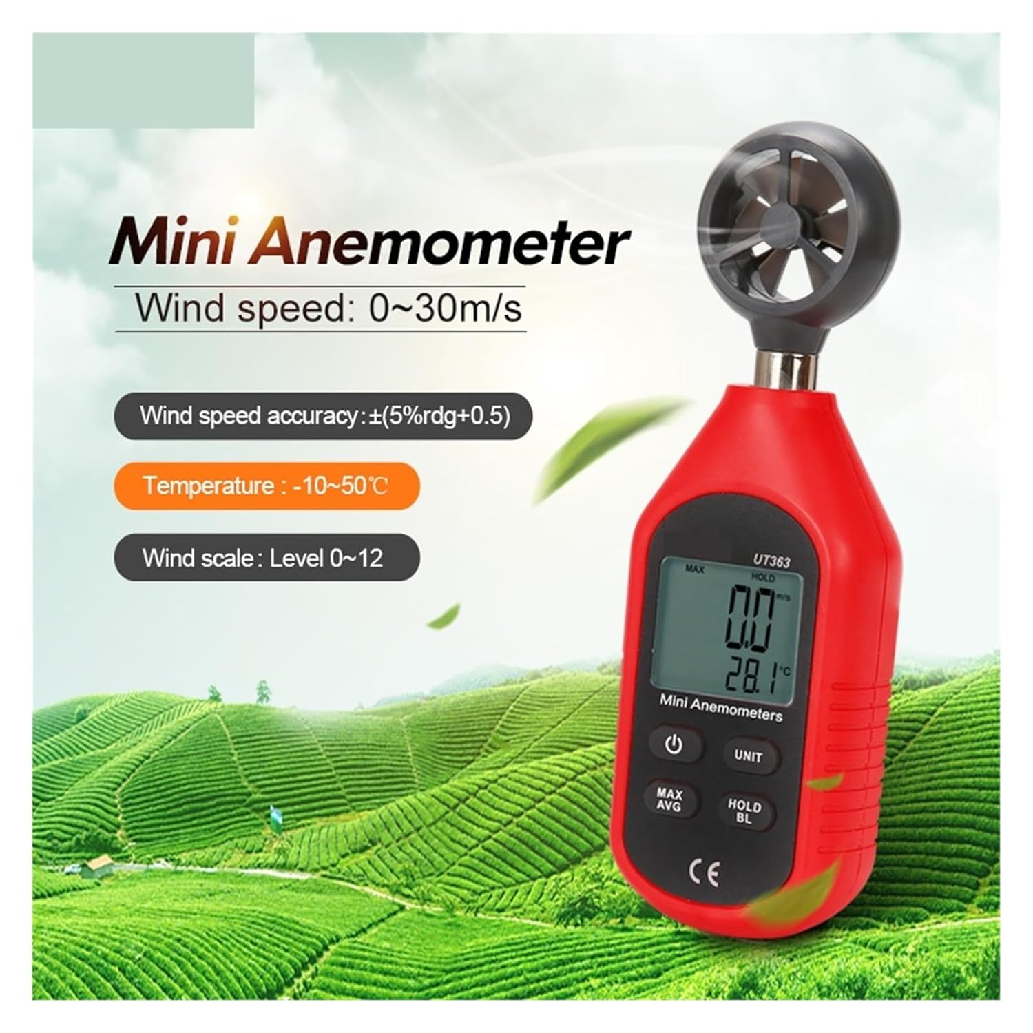 Wind Sensors UT363 Handheld Anemometer Digital UT363BT Wind Speed Measurement Temperature Tester LCD Display Air Flow Speed Wind Meter (Color : UT363)