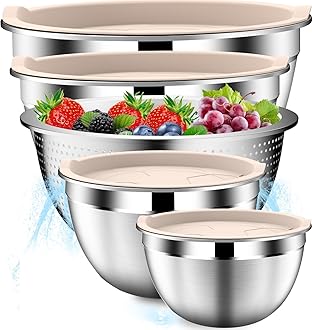DUTZUN Stainles Steel Mixing Bowls with Lids Set, Stackable Metal Mixing Bowl...
