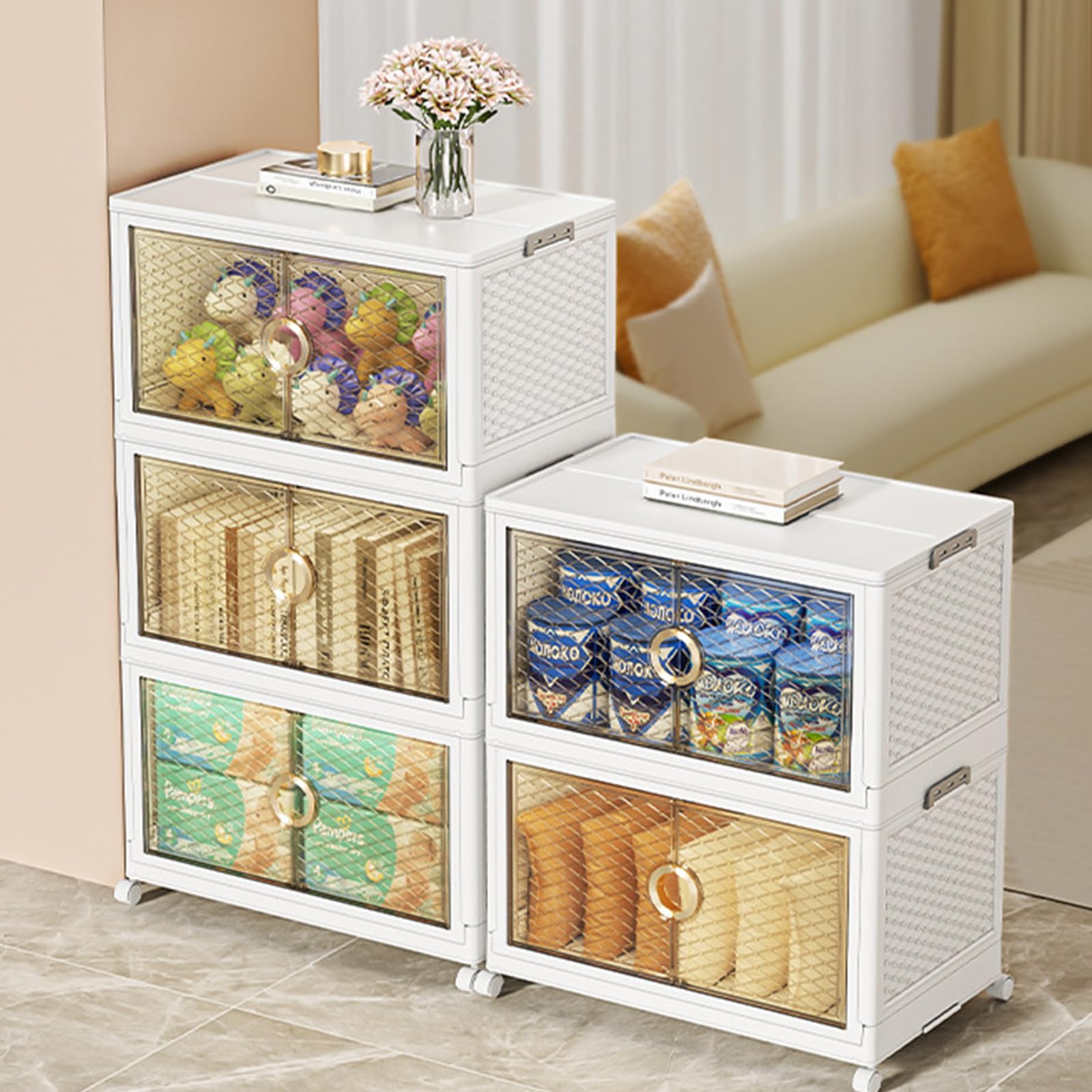 Ergocar Caja de Almacenamiento Plegable, Apertura Doble, Alta Capacidad Cajas de Almacenamiento de Plástico, Cajas de Almacenamiento Apilables con Tapas, para Dormitorios, Salas de Estar