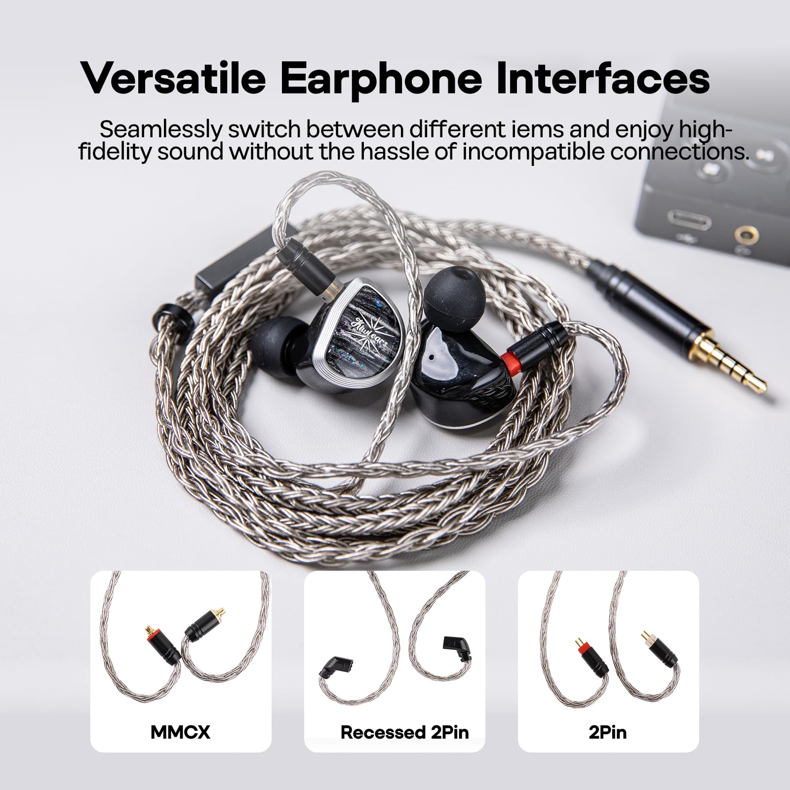Linsoul Tripowin Zonie Câble de Mise à Niveau des IEMs HiFi, avec Omni Mic, Câble d’écouteur SPC plaqué Argent à 16 âmes, Type C/3,5mm Fil Anti-enchevêtreme de 1,25m (3,5 mm, 2 Broches 0,78 mm)