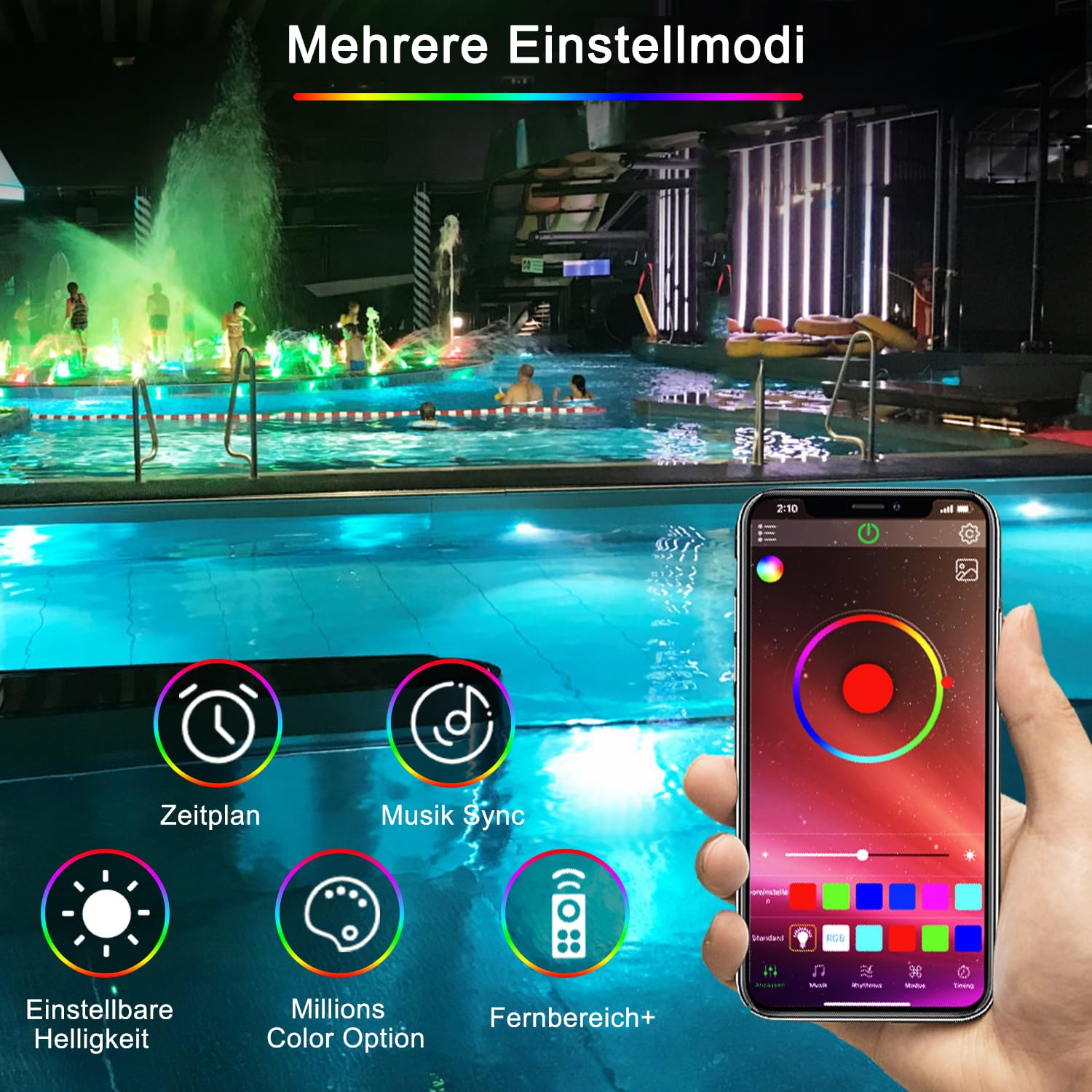 Luce della piscina di LED, luce intelligente della piscina di 25W LED sopra terra, con effetti di illuminazione controllati dall'applicazione, sincronizzazione della musica, IP68, con cavo 11m