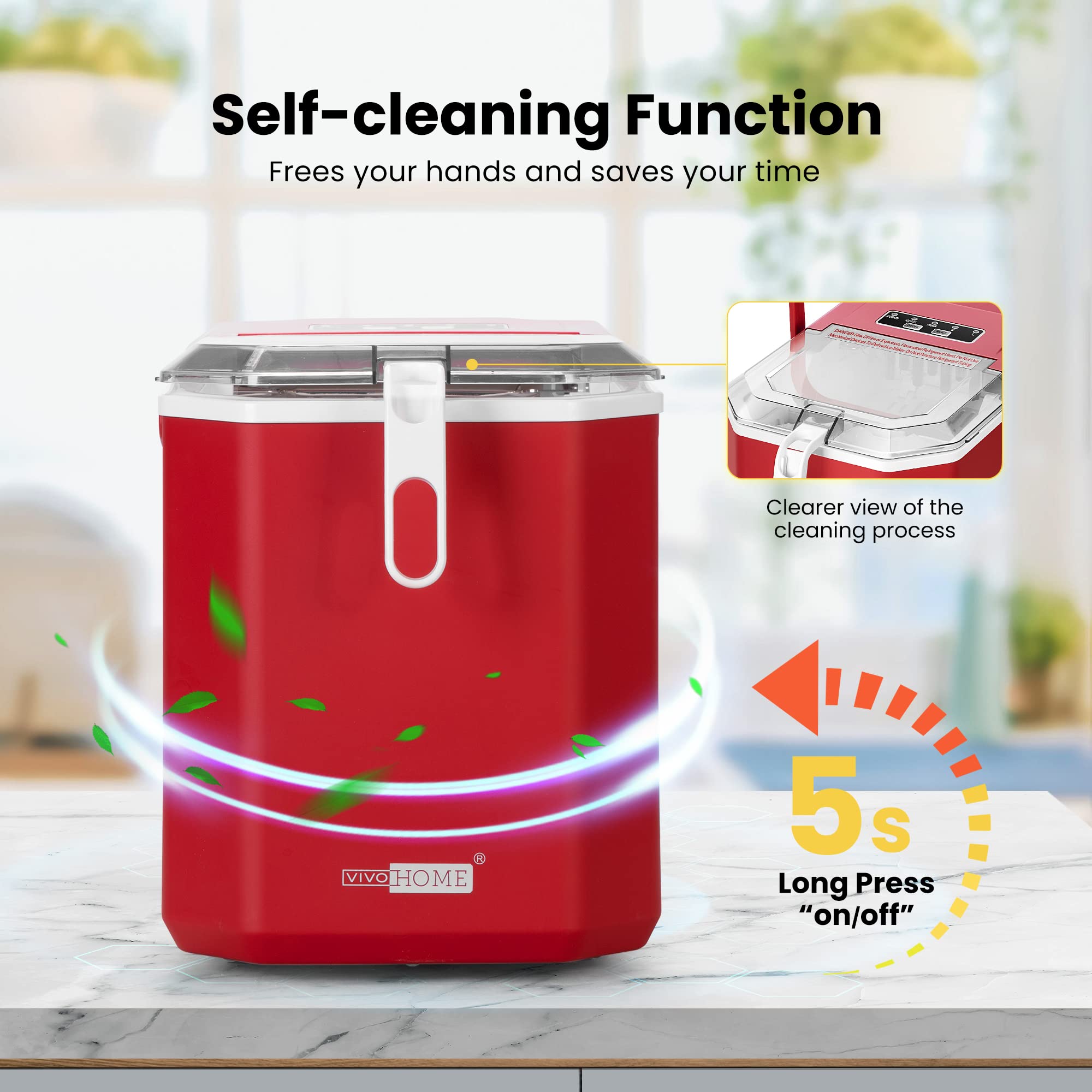 VIVOHOME Electric Portable Compact Countertop Automatic Ice Cube Maker Machine With Hand Scoop 10 Ice Bags And Self Cleaning Function 27lbs/Day Navy Blue on Fridge.com - View 5