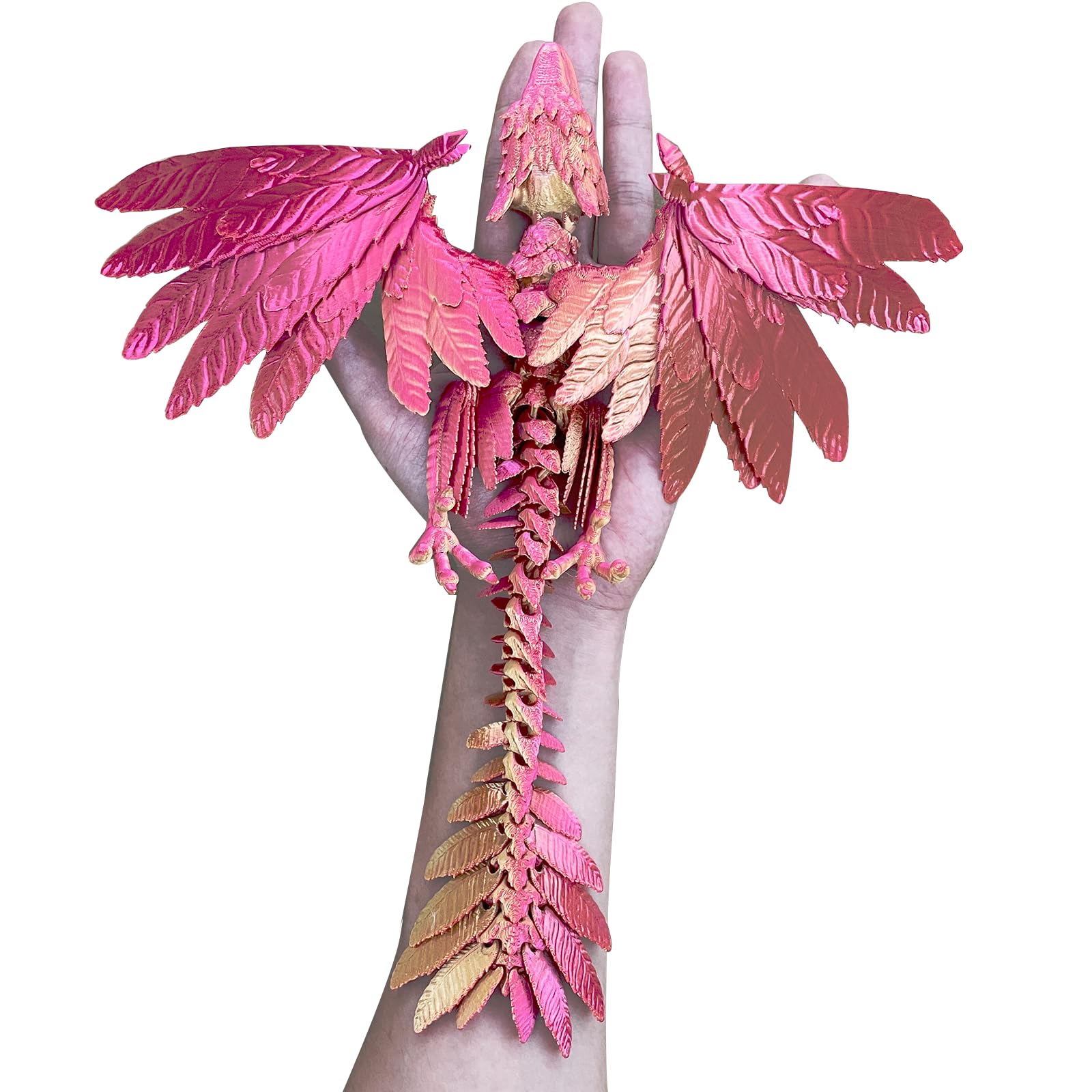 FLUEFOWL 3D Printed Dragon Wings, 30CM Articulated Crystal Dragon with Huge Wings, Flexible Joints Desk Toys, Home Office Decor Executive Desk Toys (Red&gold)