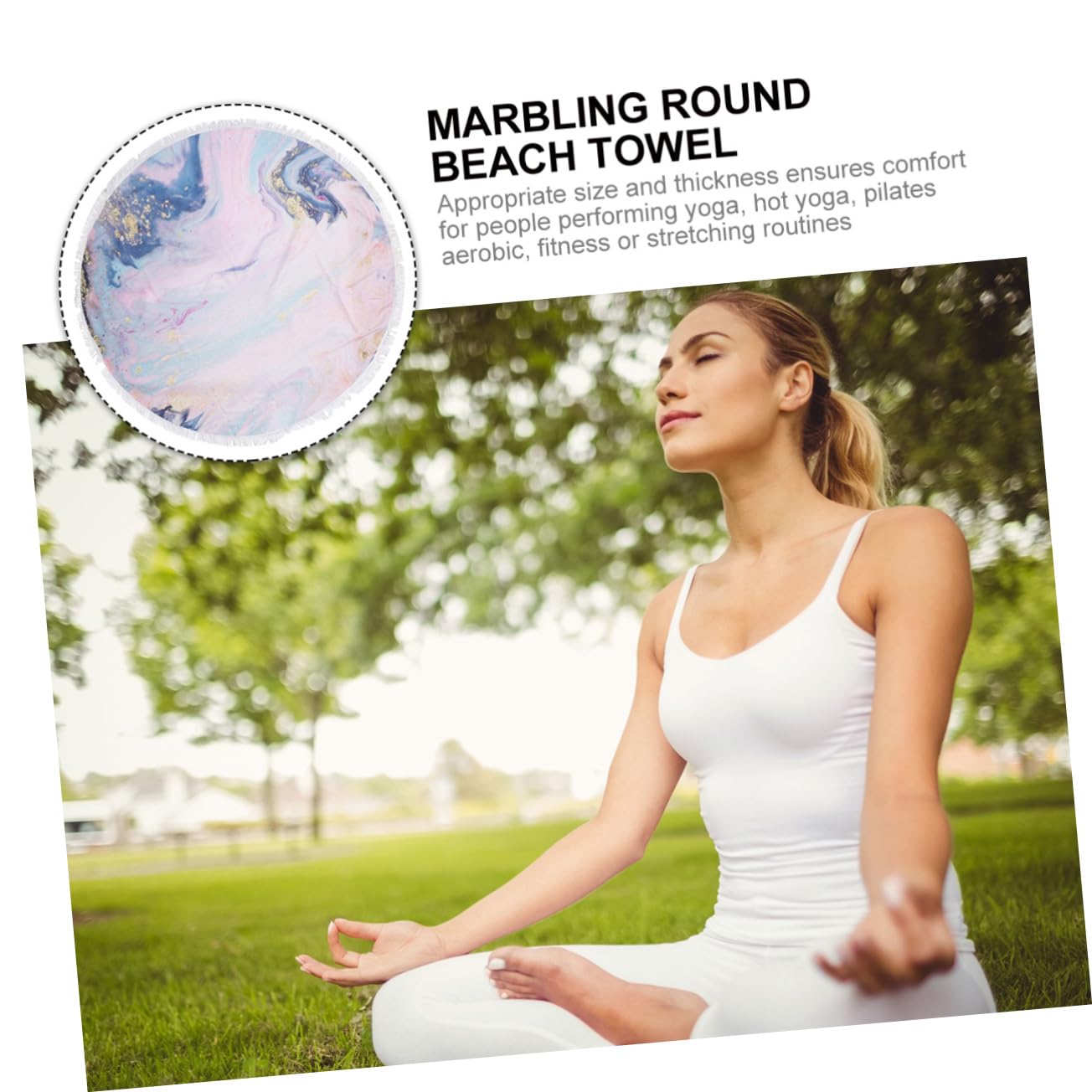 Serviette de Plage Ronde à Impression Sable Mouvant en Polyester Absorbant avec Pompons, pour Yoga Chaud et Routines D'étirement, Style Créatif et Attrayant