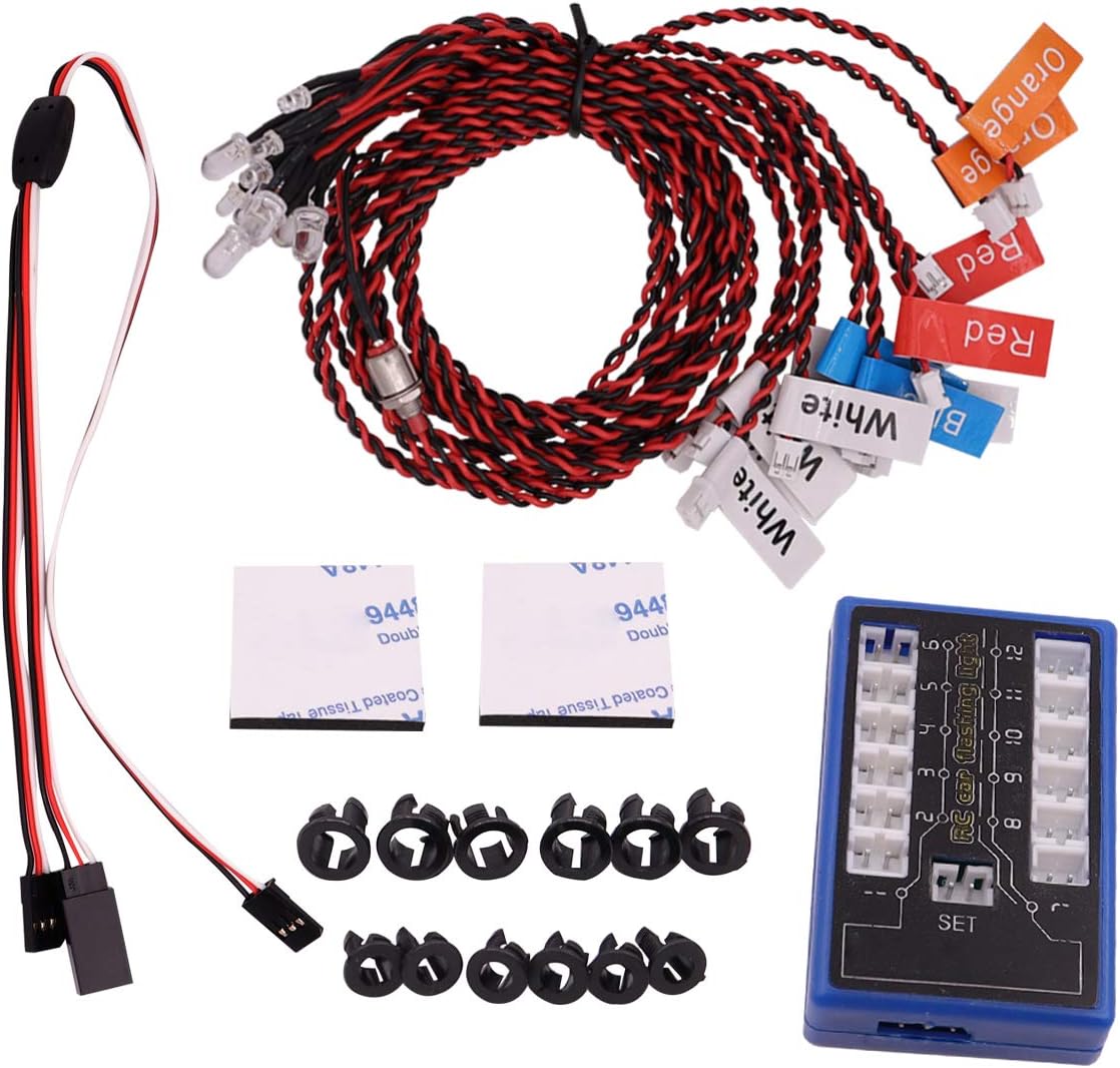 Simulation of Flashing 12 LED Model car Lights 4 Operation Modes for 1/10 1/8 HSP Tamiya CC01 SCX10 rc Light kit Modified Remote Control Light Group