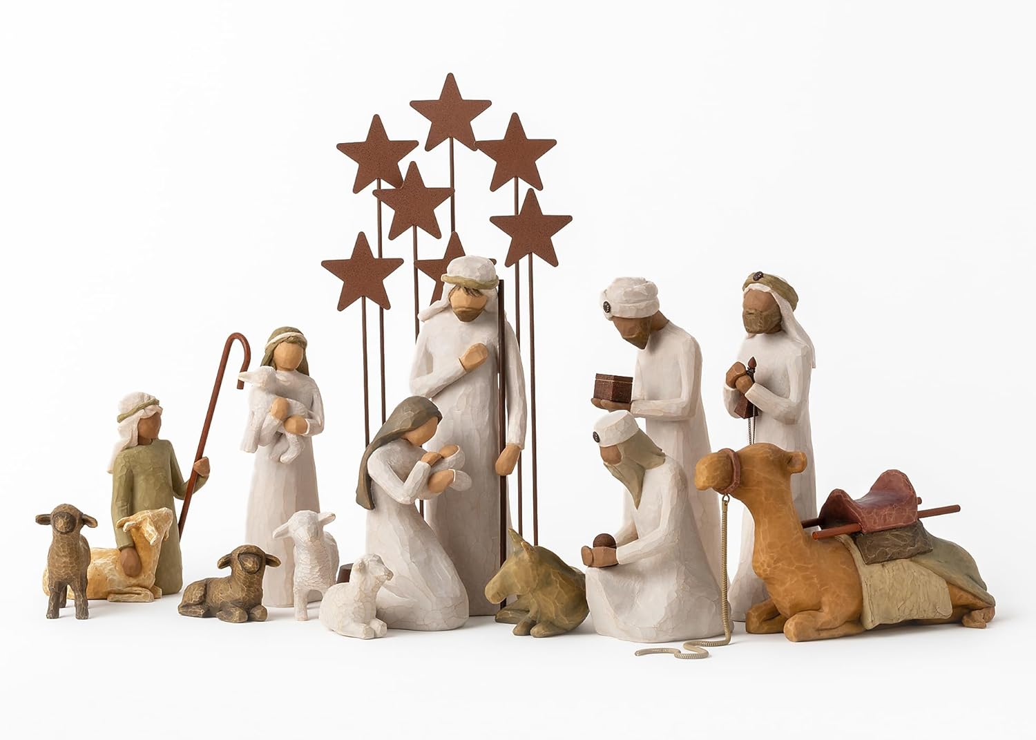 Willow Tree Nativity Starter Figures with The Three Wisemen plus Metal Stars, 14-piece set Starter- Three Wisemen, 14-piece