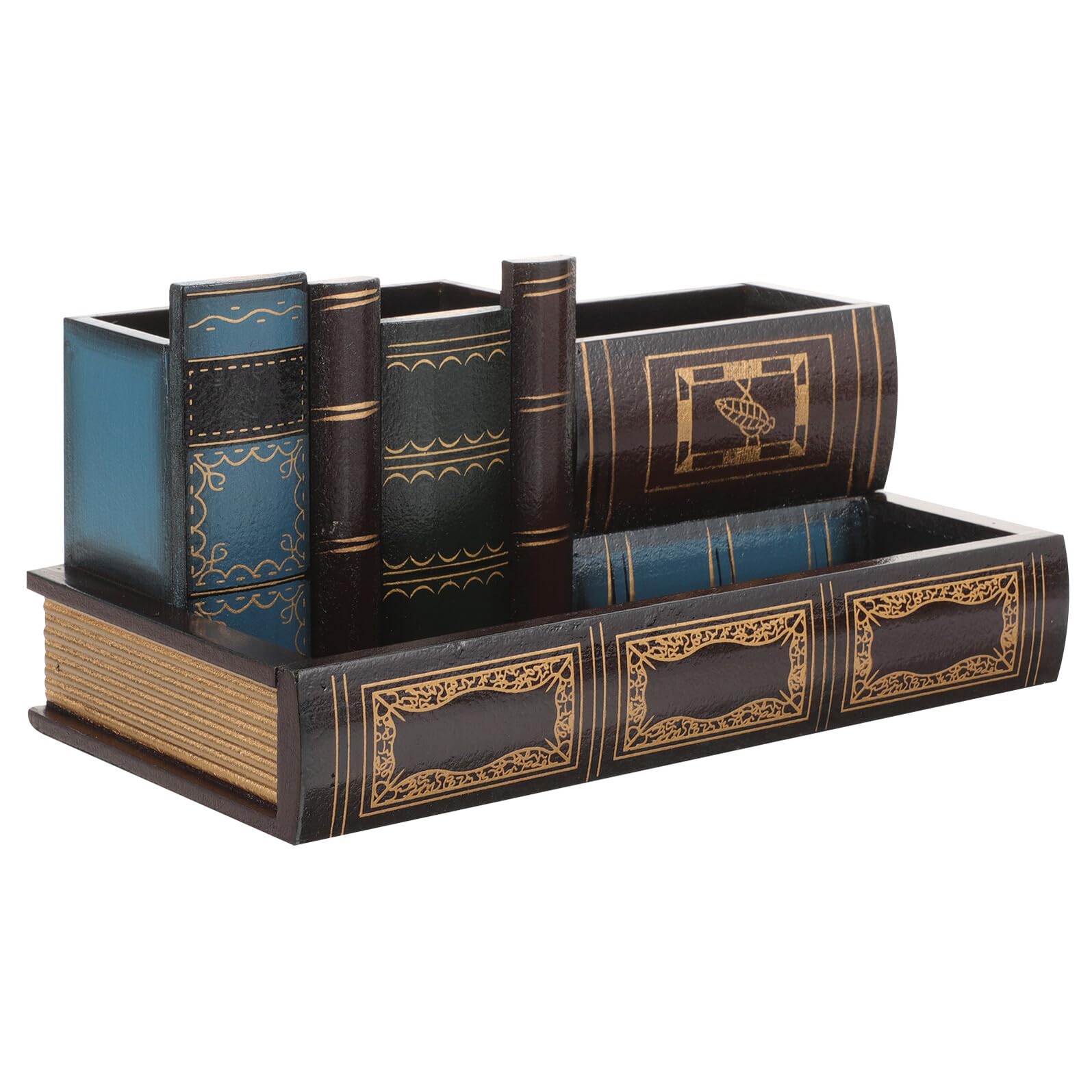 Porta Penne da Scrivania in Stile Libro con Cassetto Organizer Vintage per Ufficio e Scuola Contenitore Penne Robusto e Compatto Accessorio Decorativo per Scrivania per Casa e