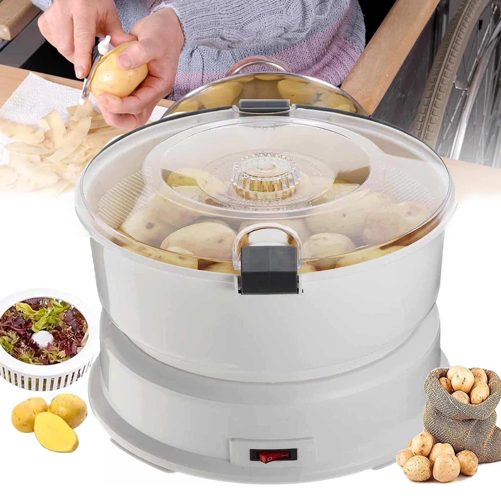 Pelapatate Elettrica, Uso 2 In 1 (Sbucciatura Patate Ed Essiccazione Verdure), Macchina Pelapatate, Capacità 1 Kg, Pelapatate Automatico Per Uso Domestico, Cucina, Ristorante, Uso Commerciale