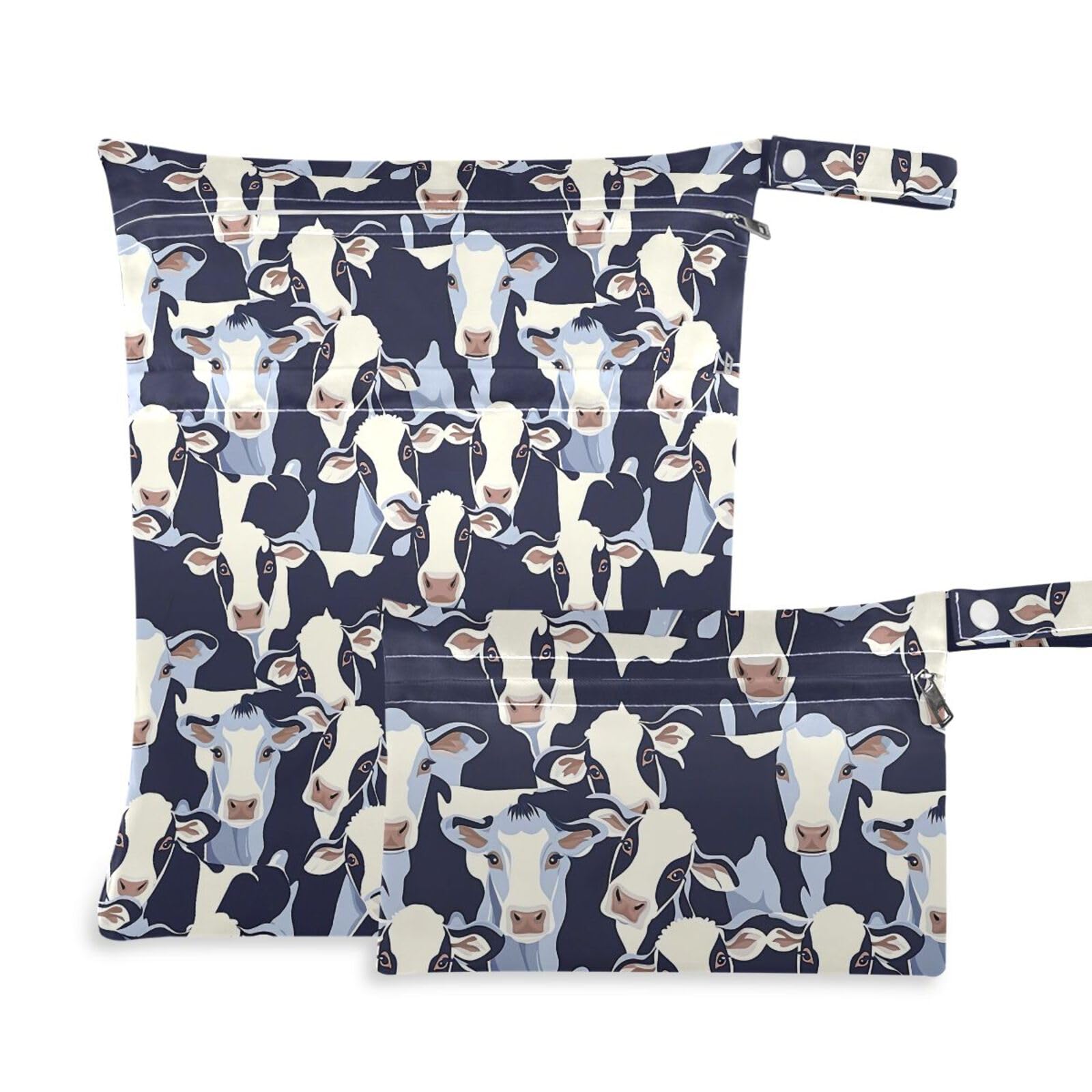 Coikll Wet Dry Bags for Cloth Diaper 2 Pack Waterproof Yoga Gym Bag for Swimsuit Wet Clothes Baby Items-?Cute Cows?