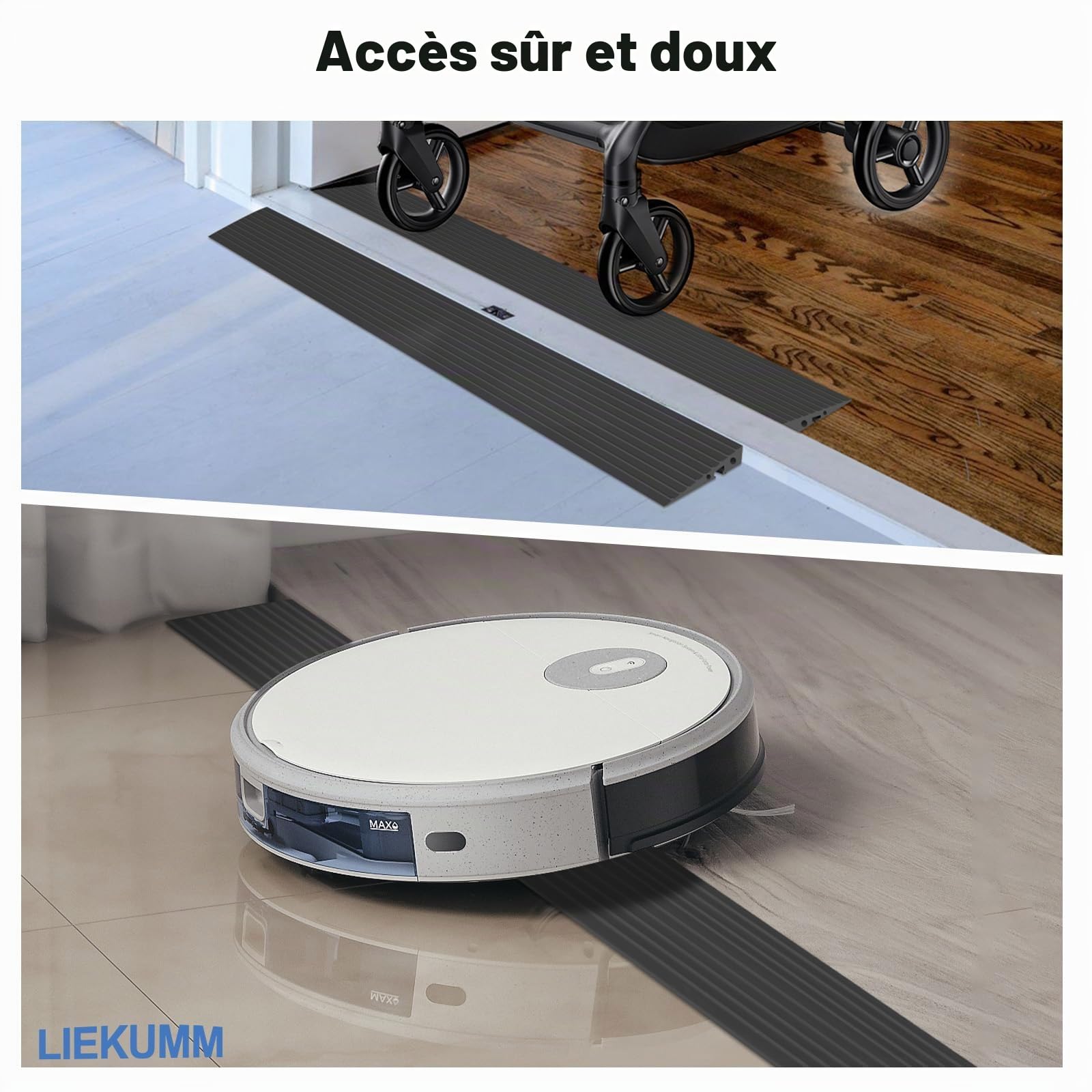 LIEKUMM Rampe Fauteuil Roulant, Hauteur 1,5 cm Coupeable PVC Rampe de seuil | Capacité 1000 kg Rampe de Seuil Autocollante, Antidérapant, Utilisable en Intérieur Extérieur, Pour Couloirs, Salles de Bain