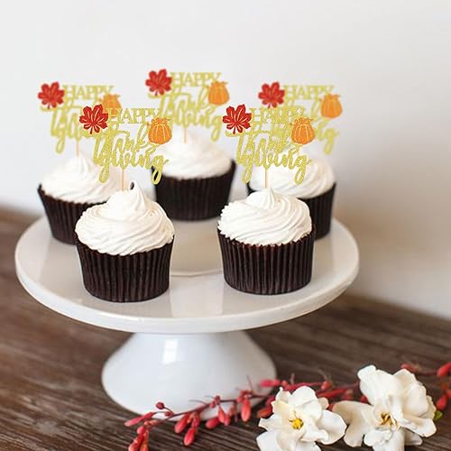 Miniatura 5 de Paquete de 24 adornos para cupcakes de Acción de Gracias, para decoración de pasteles temáticos de Acción de Gracias, fiesta de cumpleaños,