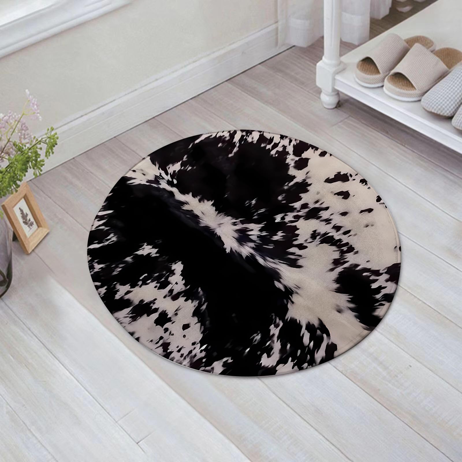 Alfombra de Baño Antideslizante,Alfombra Baño Microfibra,Lavable a Máquina,Súper Absorbente,Ultra Suave,Primer Plano de la Textura del Pelaje de Piel de Vaca en Blanco y Negro,60x60 cm