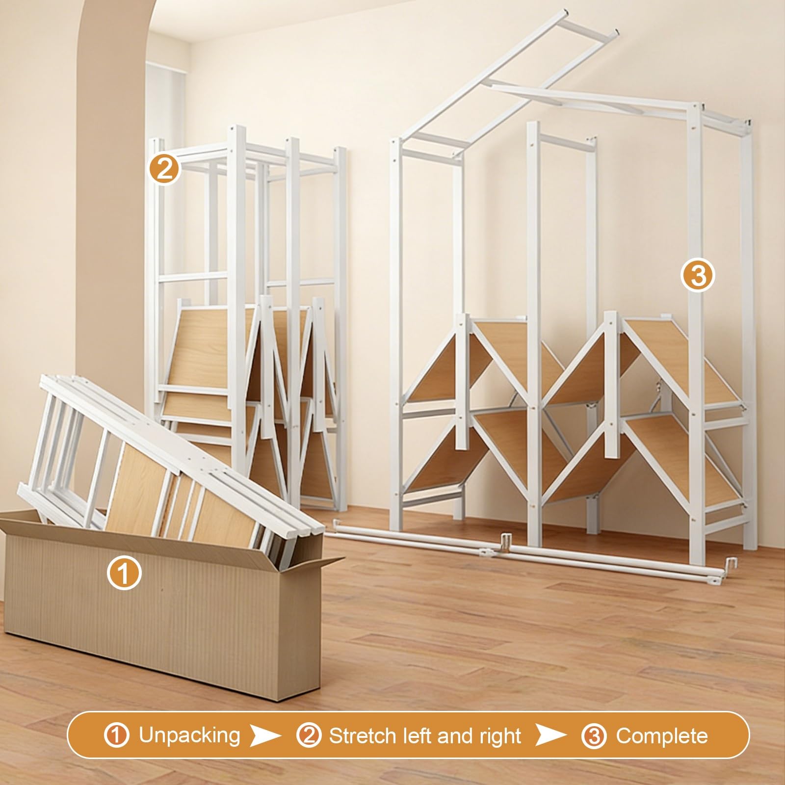 Tragbarer Stoff Kleiderschrank, Faltschrank mit Abdeckung, 500 kg Tragfähigkeit, Stoffschrank mit Regalen, für Modulare Kleiderschranksysteme(130cm/51in)