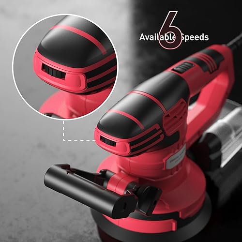 Miniatura 3 de Lepmerk Lijadora orbital aleatoria de 3.5AMP 450W, 13000 OPM, lijadora órbita de doble mango de 6 pulgadas, 6 velocidades variables, 20 papeles de