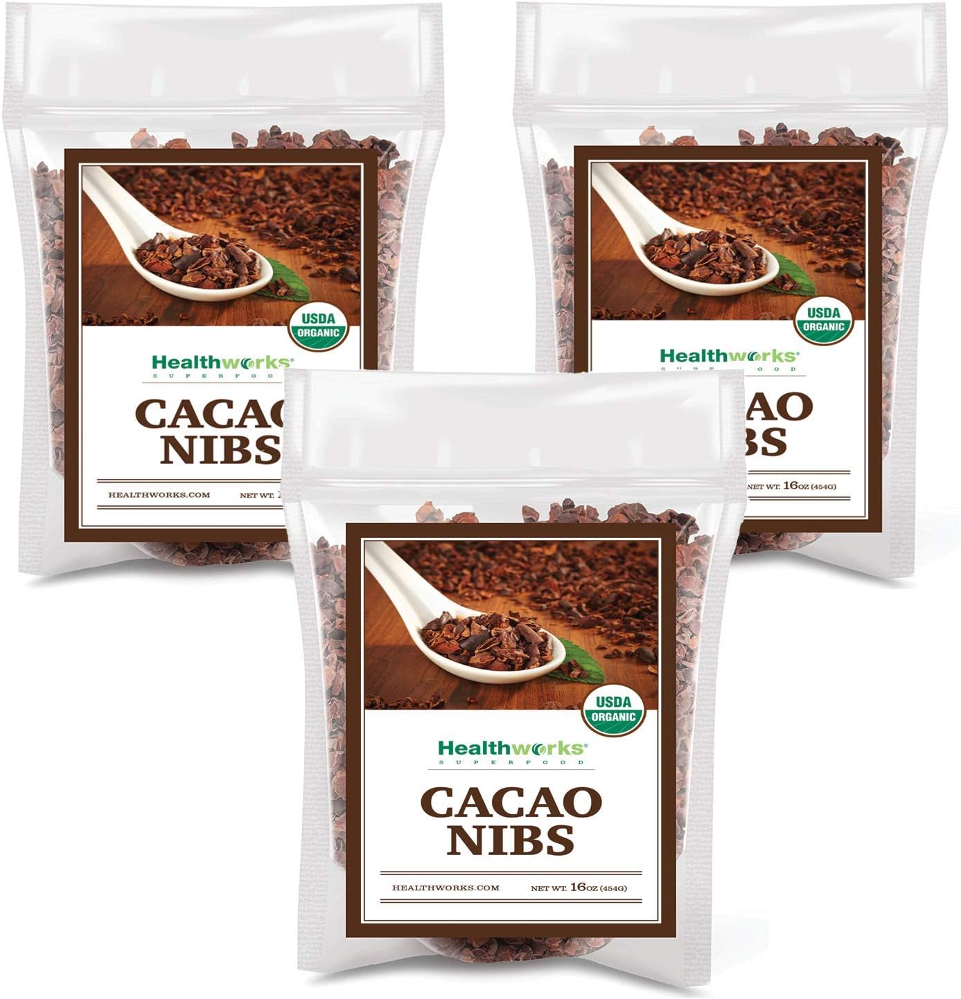 Healthworks Cacao Nibs Raw Organic (48 Ounces / 3 Pound) (3 x 1 Pound Bags) | Criollo Bean | Unsweetened Chocolate Substitute | Certified Organic | Keto, Vegan & Non-GMO | Antioxidant Superfood