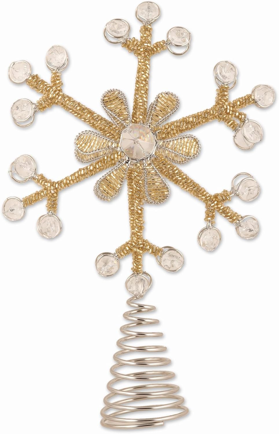 NOVICA Artisan Handcrafted Beaded Tree Topper Artisan Starshaped Gold Tone Clear Aluminumbead India Holiday Decor Ornaments Embellished Christmas [11in H x 7in W x 4.3in D] ' Sparkling Holiday'