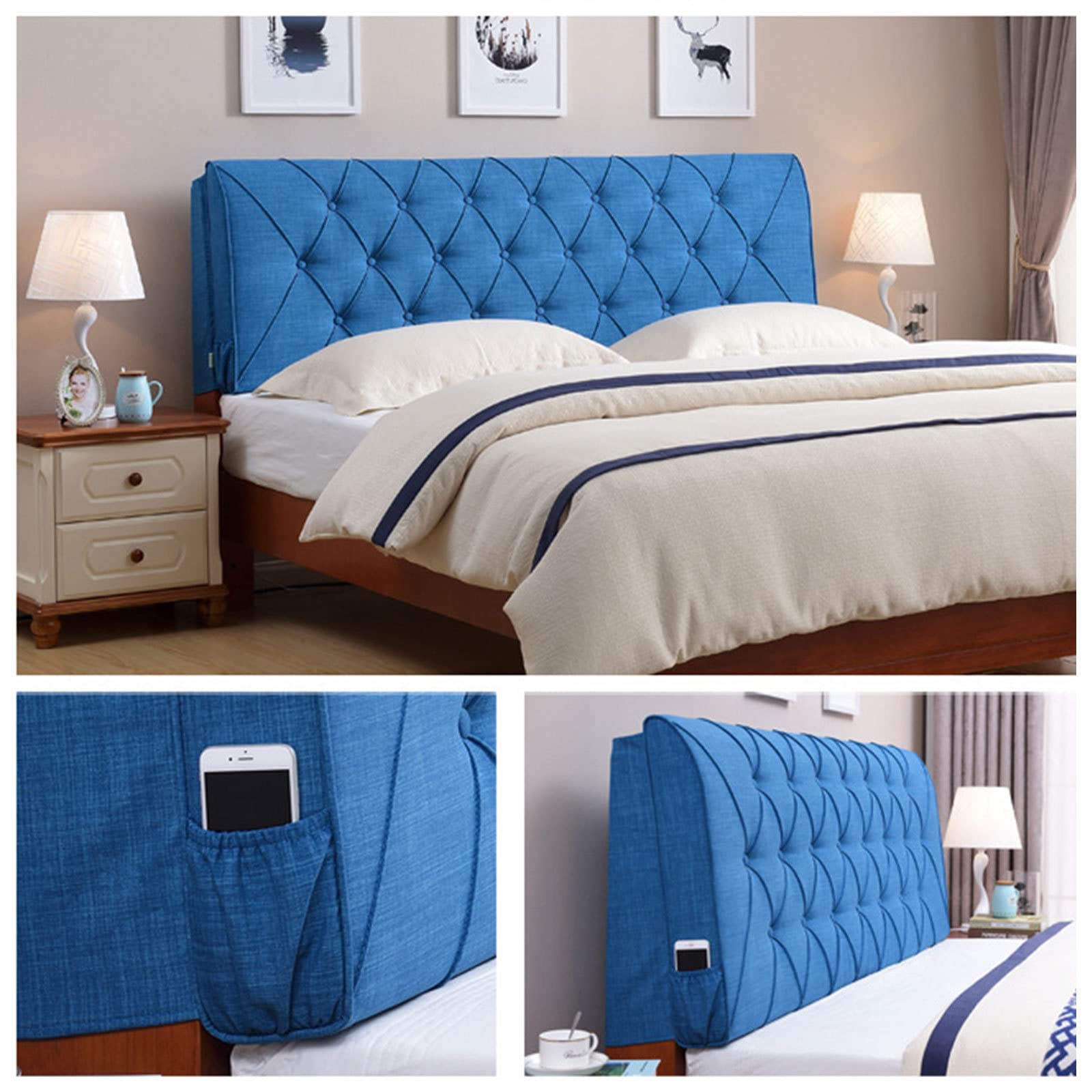 Cabecero Cama Funda Cojín para Respaldo De Cama, Cabeceros Cubierta, Tela De Lino De Algodón Espesar Cabecero De Cama Funda Protectora A Prueba De Polvo Decorativa,Blue1-185x60cm