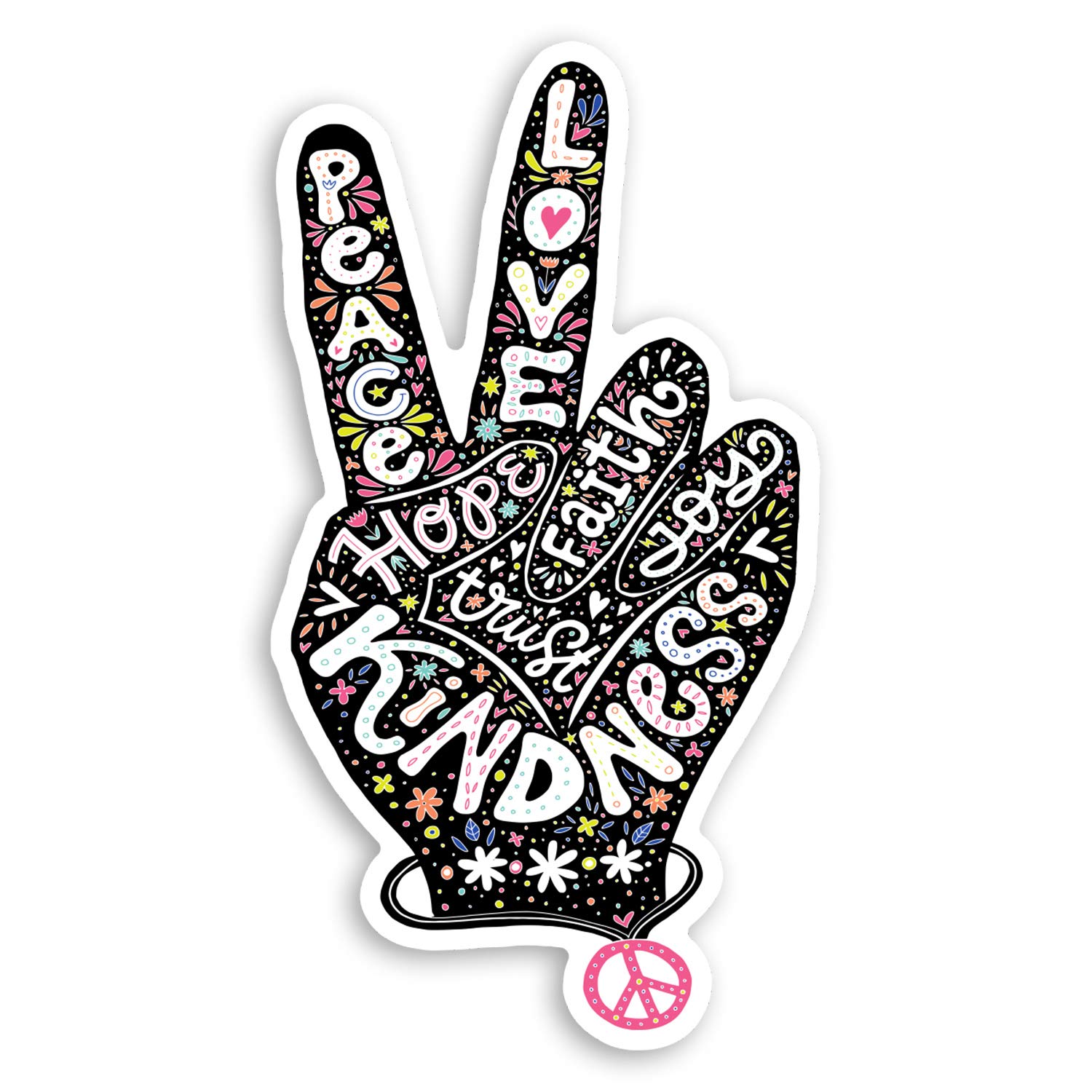 Destination Vinyl Ltd Multi 2 X 10Cm Peace Love Kindness Sign Vinyl Stickers - Hippy Laptop Sticker #34080 (10Cm Tall)