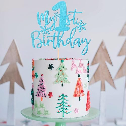 Miniatura 4 de 1 pieza de copo de nieve Mi primer cumpleaños para pastel de cumpleaños ensamblado con purpurina para el primer cumpleaños temática del país de las