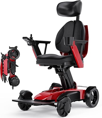 Silla de ruedas eléctrica para adultos/personas mayores, sillas de ruedas motorizadas plegables de rotación de 360°, asiento ligero ajustable con