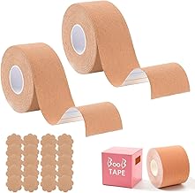 Boob Tape Push-Up, Breast Lift Tape, 2 Bra Lift Tape with 10 Pair Silicone Nipple Covers, Fits A-G, Invisible Elastic Boob Tape