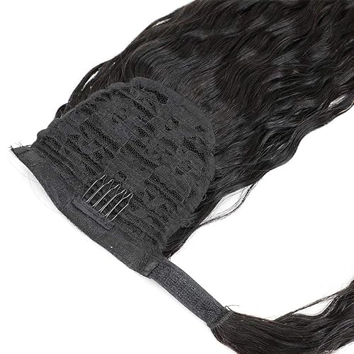Miniatura 4 de Extensiones de cola de caballo de cabello humano ondulado negro natural, ondulado de maíz negro natural, ondulado, envolvente, cola de caballo